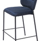 Set of Two 25" Blue and Black Velvet and Steel Counter Height Bar Chairs