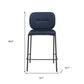 Set of Two 25" Blue and Black Velvet and Steel Counter Height Bar Chairs
