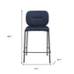 Set of Two 25" Blue and Black Velvet and Steel Counter Height Bar Chairs
