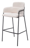 Set of Two 30" Cream and Black Faux Shearling and Steel Bar Height Bar Chairs