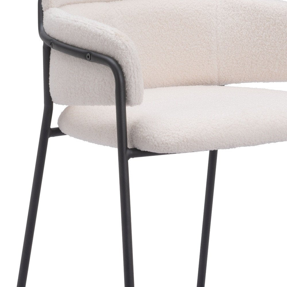 Set of Two 30" Cream and Black Faux Shearling and Steel Bar Height Bar Chairs