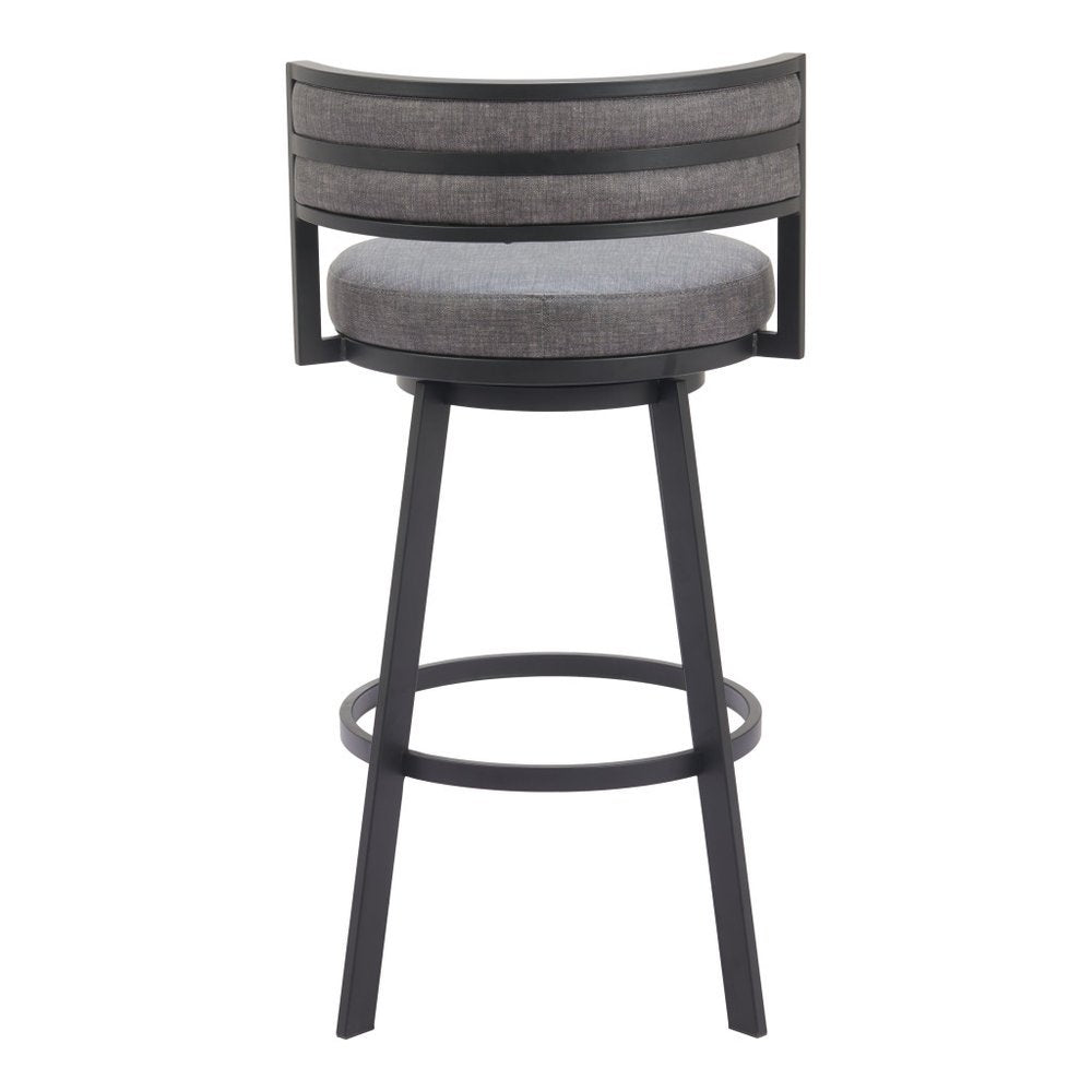 31" Gray and Black Fabric and Steel Low Back Bar Height Swivel Bar Chair