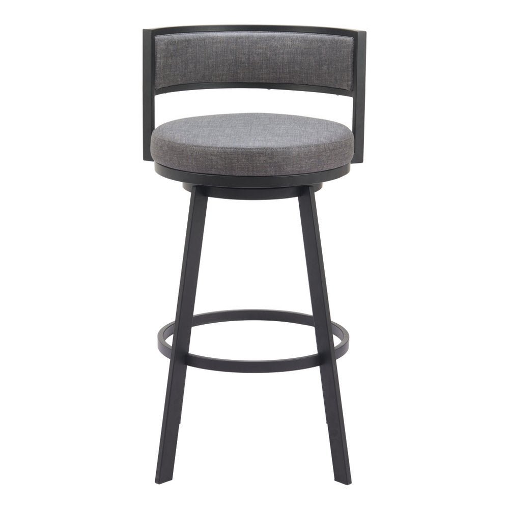 31" Gray and Black Fabric and Steel Low Back Bar Height Swivel Bar Chair