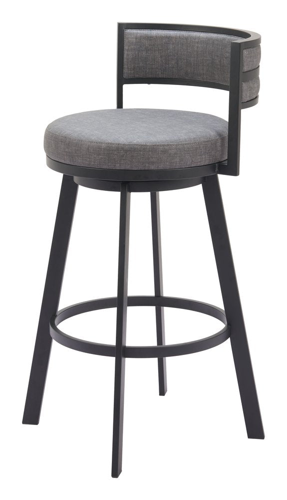 31" Gray and Black Fabric and Steel Low Back Bar Height Swivel Bar Chair