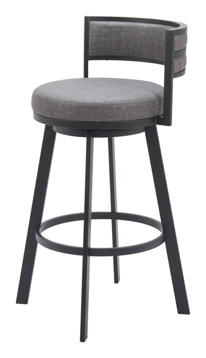 31" Gray and Black Fabric and Steel Low Back Bar Height Swivel Bar Chair