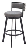 31" Gray and Black Fabric and Steel Low Back Bar Height Swivel Bar Chair