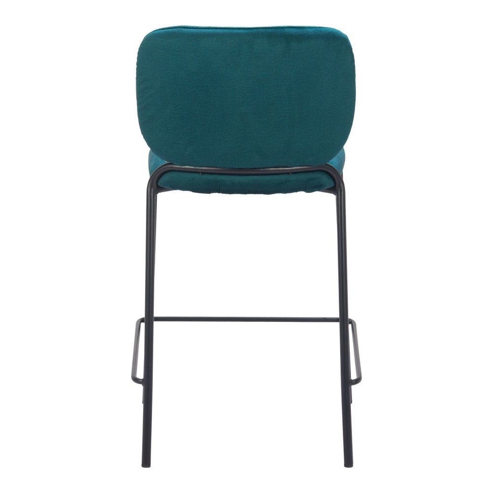 Set of Two 25" Green and Black Velvet and Steel Counter Height Bar Chairs