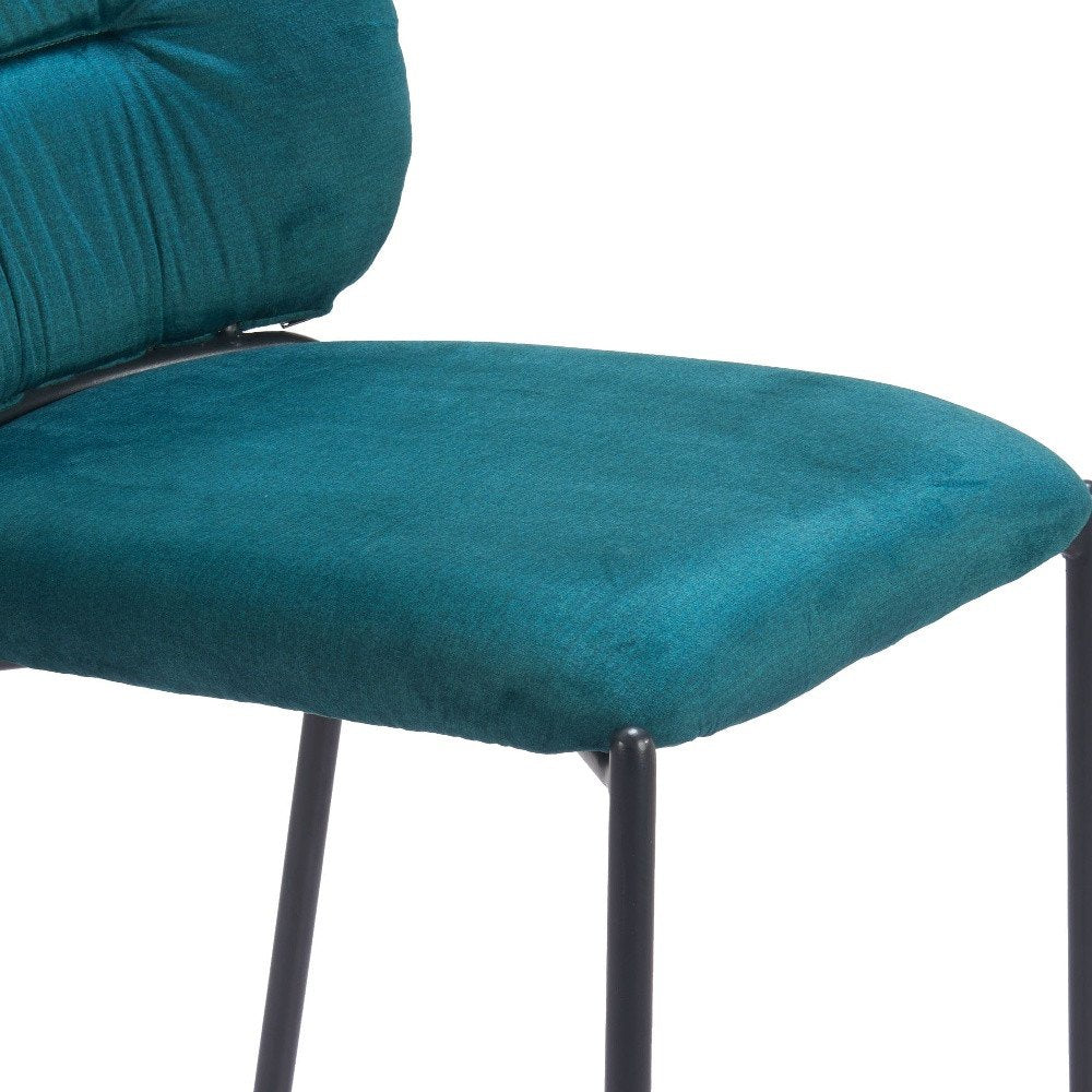 Set of Two 25" Green and Black Velvet and Steel Counter Height Bar Chairs