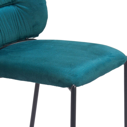 Set of Two 25" Green And Black Velvet And Steel Counter Height Bar Chairs
