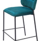 Set of Two 25" Green and Black Velvet and Steel Counter Height Bar Chairs