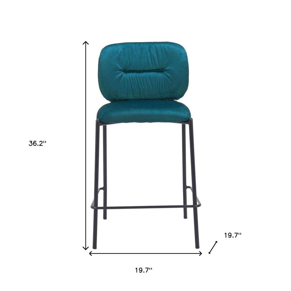 Set of Two 25" Green and Black Velvet and Steel Counter Height Bar Chairs