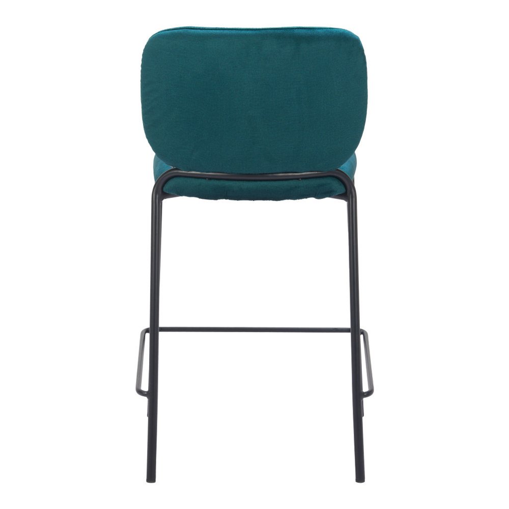 Set of Two 25" Green and Black Velvet and Steel Counter Height Bar Chairs