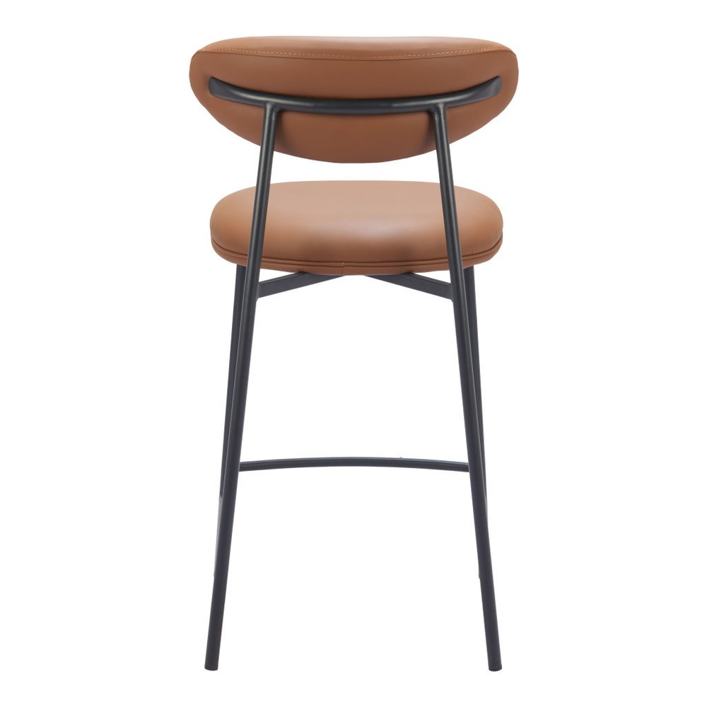 Set of Two 25" Brown and Black Faux Leather and Steel Low Back Counter Height Bar Chairs