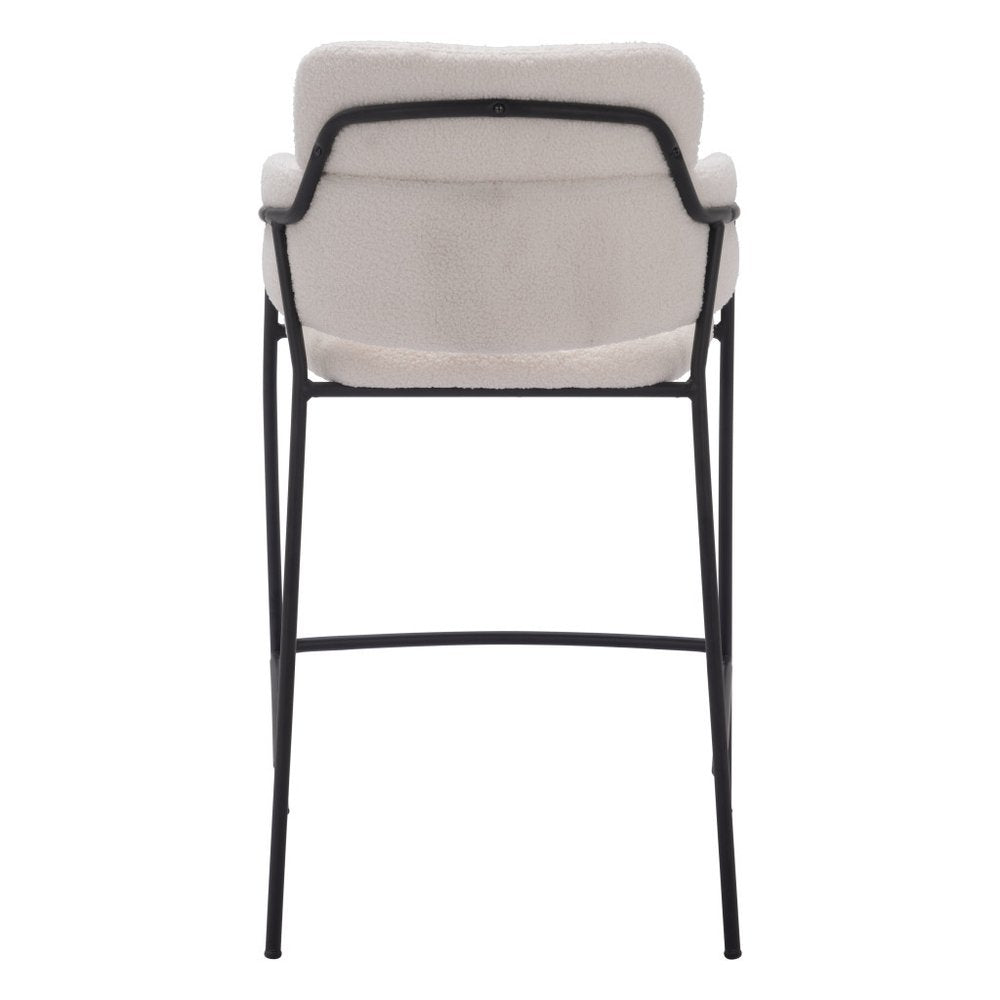 Set of Two 26" Cream and Black Faux Shearling and Steel Counter Height Bar Chairs