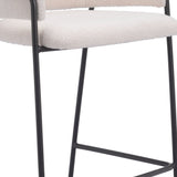 Set of Two 26" Cream and Black Faux Shearling and Steel Counter Height Bar Chairs