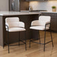Set of Two 26" Cream and Black Faux Shearling and Steel Counter Height Bar Chairs