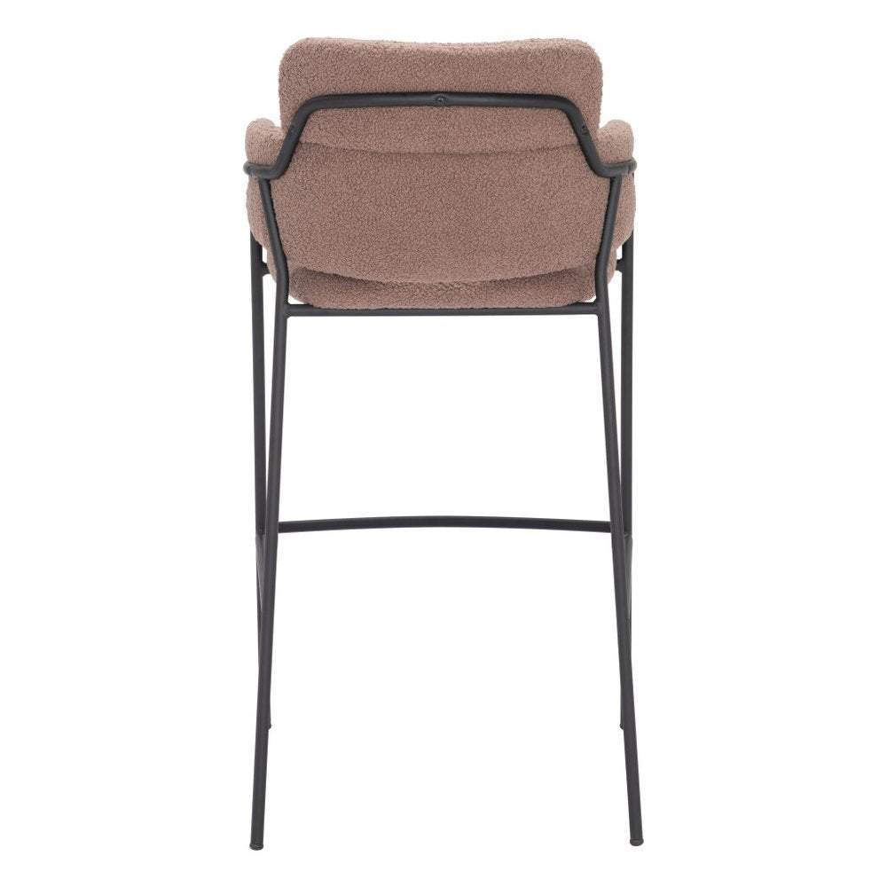 Set of Two 30" Brown and Black Faux Shearling and Steel Bar Height Bar Chairs