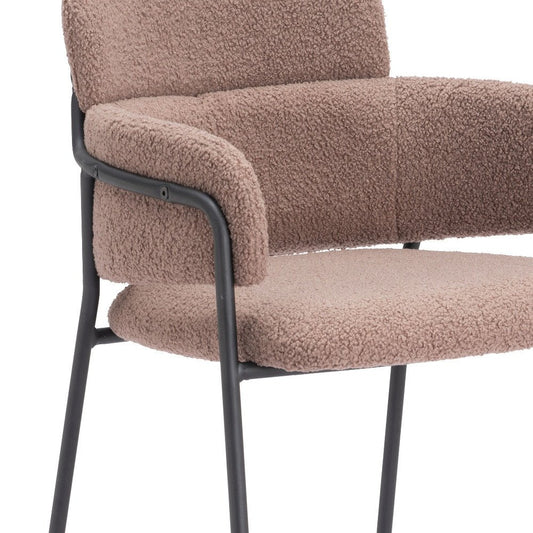 Set of Two 30" Brown and Black Faux Shearling and Steel Bar Height Bar Chairs