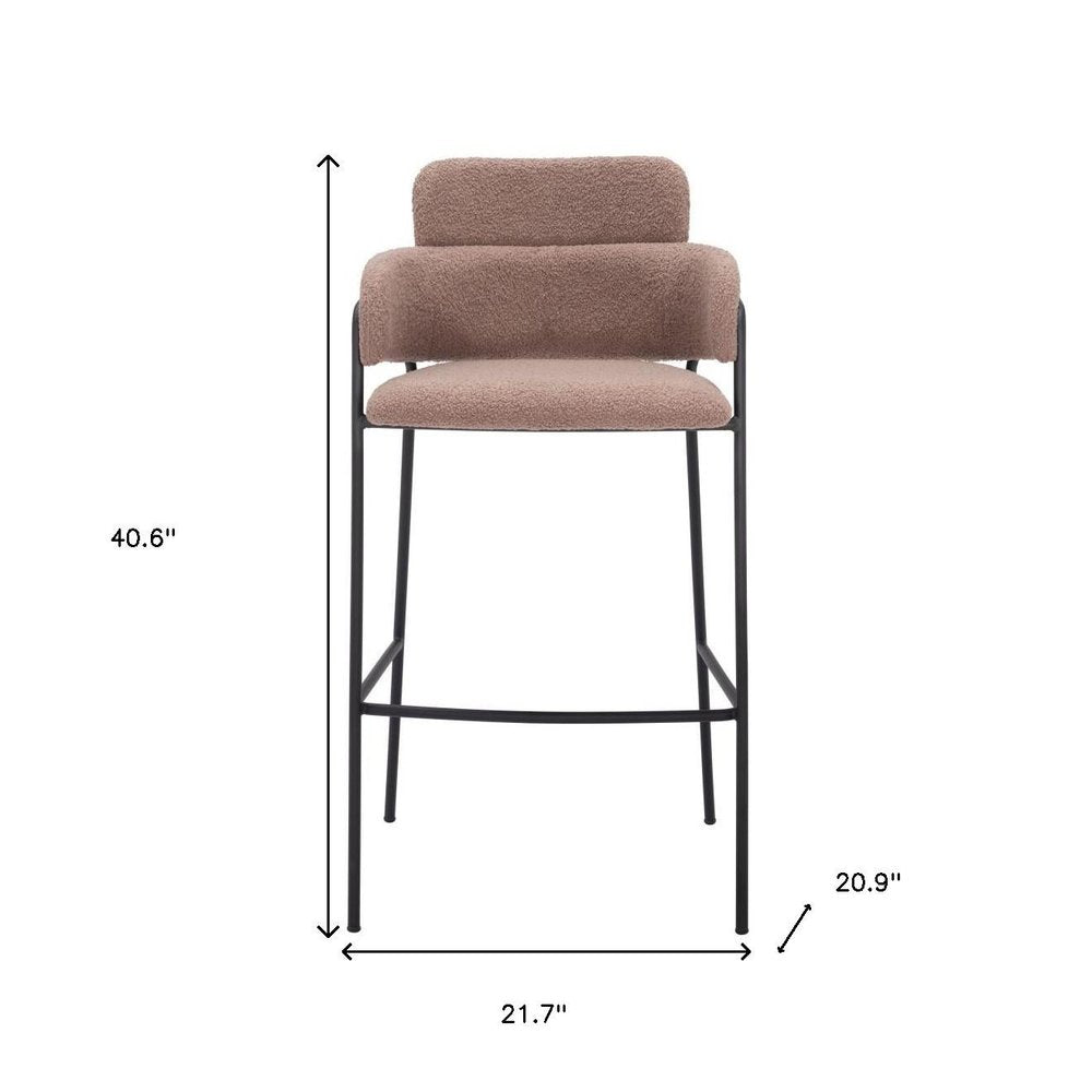 Set of Two 30" Brown and Black Faux Shearling and Steel Bar Height Bar Chairs