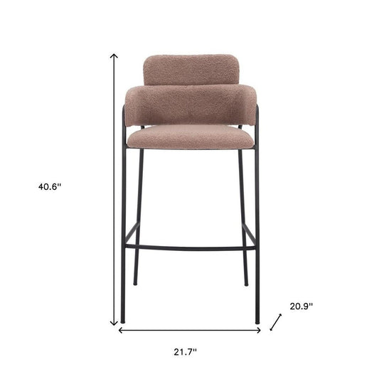 Set of Two 30" Brown and Black Faux Shearling and Steel Bar Height Bar Chairs