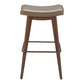 Set of Two 31" Taupe and Walnut Faux Leather and Steel Backless Bar Height Bar Chairs