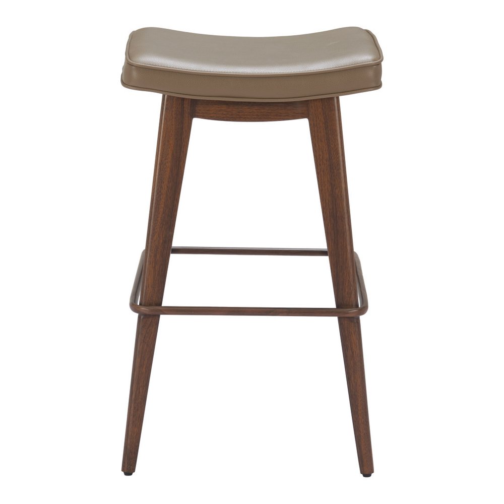 Set of Two 31" Taupe and Walnut Faux Leather and Steel Backless Bar Height Bar Chairs