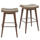 Set of Two 31" Taupe and Walnut Faux Leather and Steel Backless Bar Height Bar Chairs