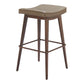 Set of Two 31" Taupe and Walnut Faux Leather and Steel Backless Bar Height Bar Chairs
