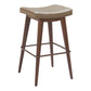 Set of Two 31" Taupe and Walnut Faux Leather and Steel Backless Bar Height Bar Chairs