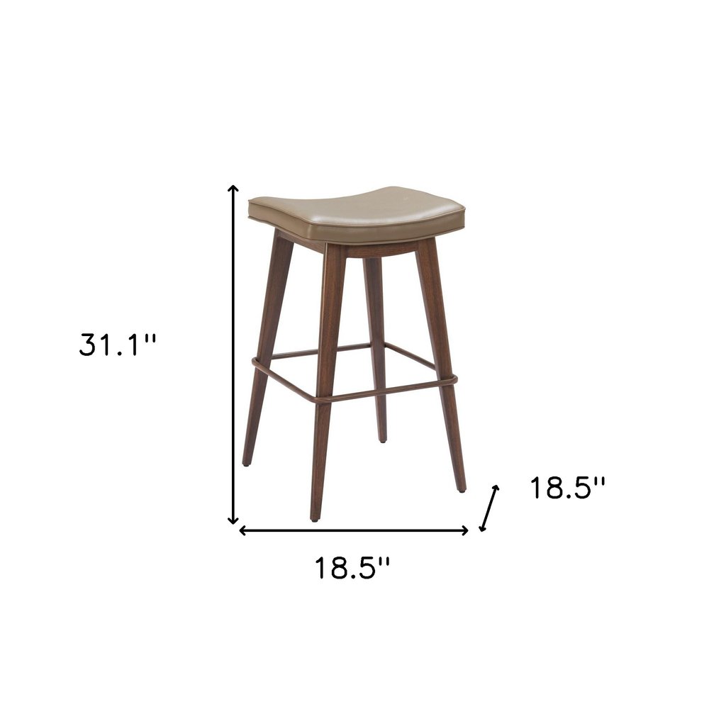 Set of Two 31" Taupe and Walnut Faux Leather and Steel Backless Bar Height Bar Chairs