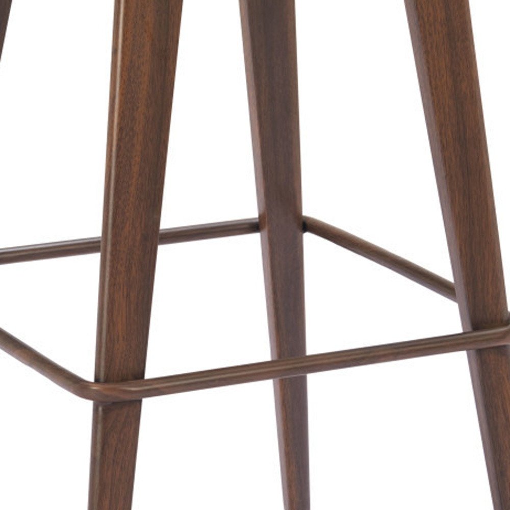 Set of Two 31" Taupe and Walnut Faux Leather and Steel Backless Bar Height Bar Chairs