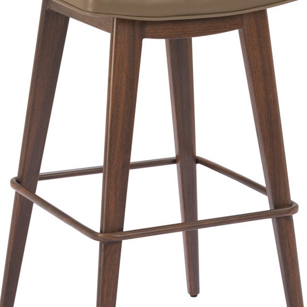 Set of Two 31" Taupe and Walnut Faux Leather and Steel Backless Bar Height Bar Chairs