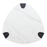 36" White and Black Sintered Stone Faux Leather And Steel Triangle Coffee Table