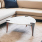 36" White and Black Sintered Stone Faux Leather And Steel Triangle Coffee Table