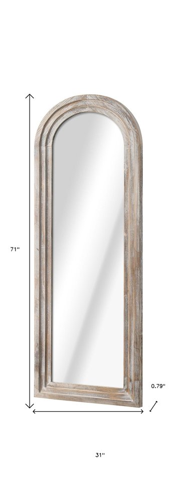 71" White Solid Wood Arch Freestanding Framed Full Length Mirror