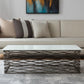 50" White and Antiqued Bronze Genuine Marble and Aluminum Abstract Coffee Table