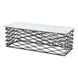 50" White and Antiqued Bronze Genuine Marble and Aluminum Abstract Coffee Table