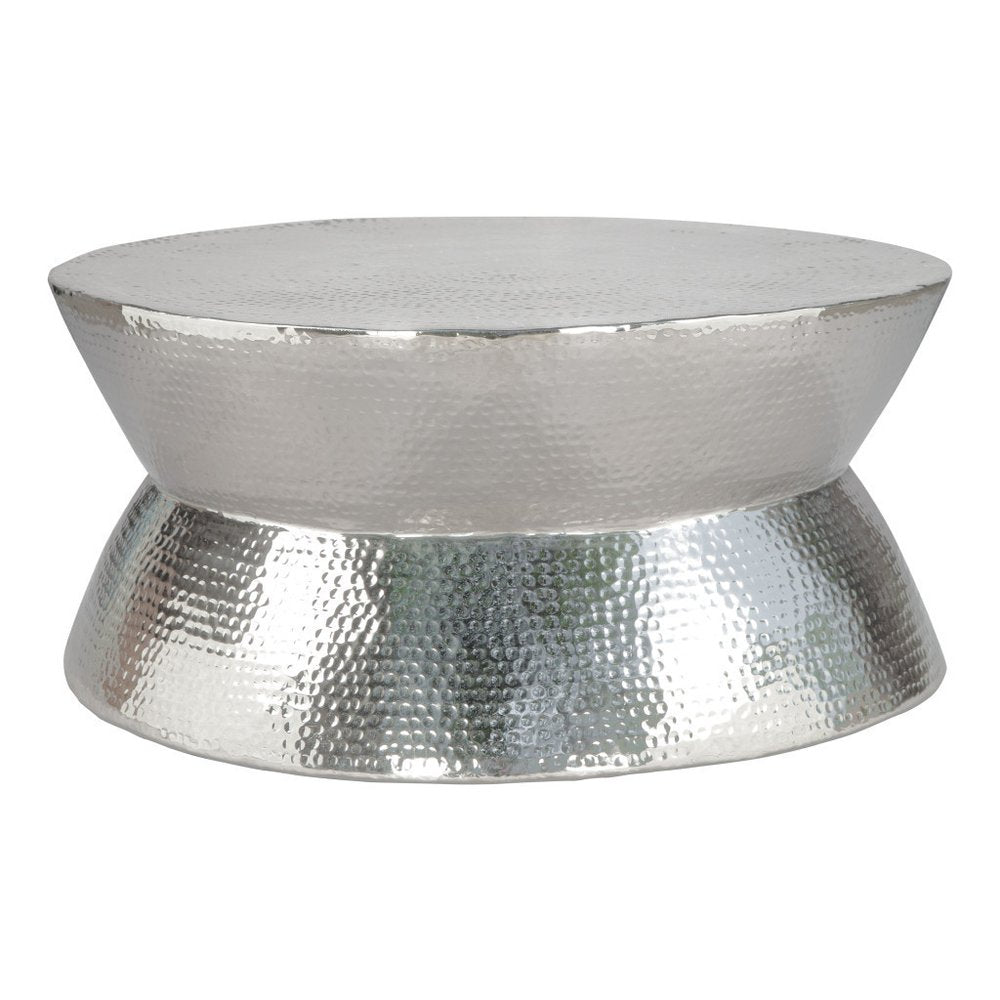 37" Silver Aluminum Round Distressed Solid Coffee Table