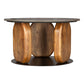 30" Black and Brown Genuine Marble Marble and Solid Wood Round Coffee Table