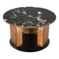 30" Black and Brown Genuine Marble Marble and Solid Wood Round Coffee Table