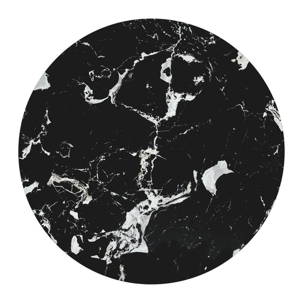 30" Black and Brown Genuine Marble Marble and Solid Wood Round Coffee Table