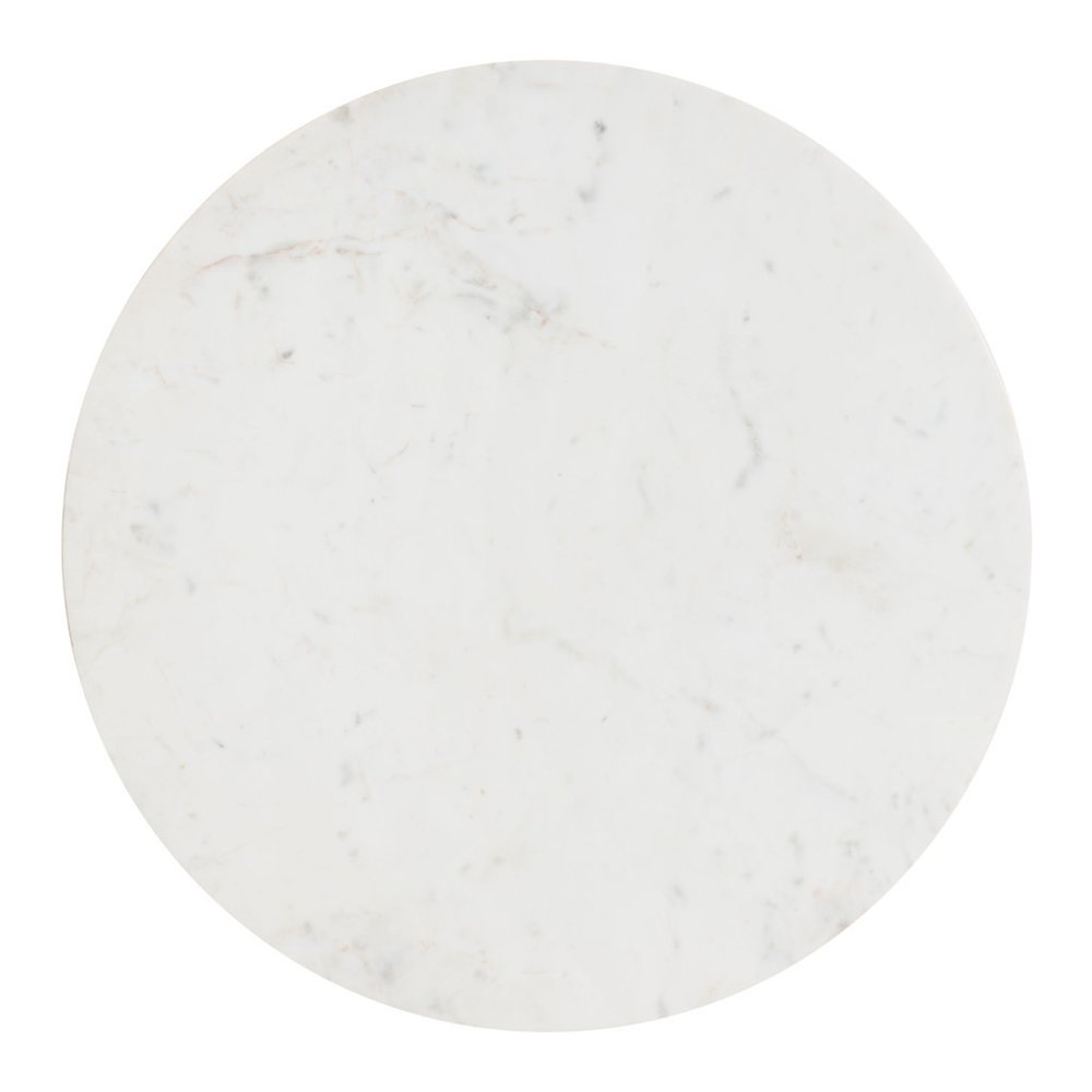 32" White and Natural Genuine Marble and Solid Wood Round Drum Coffee Table