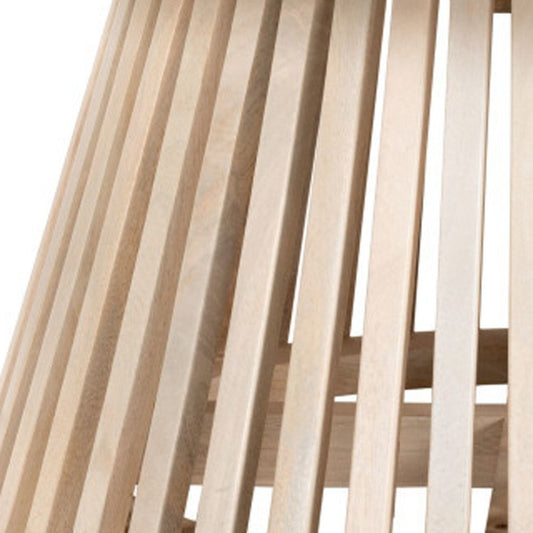 32" White and Natural Genuine Marble and Solid Wood Round Drum Coffee Table