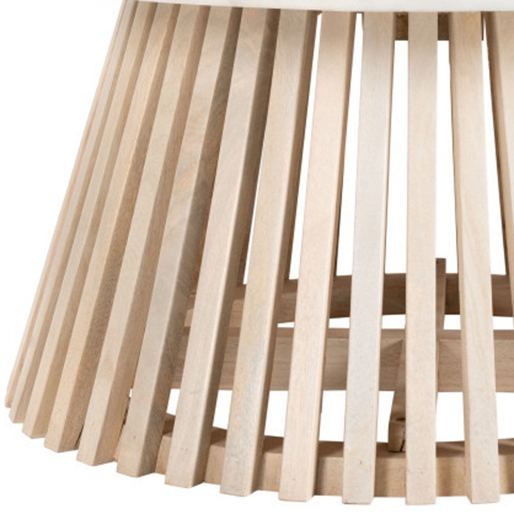 32" White and Natural Genuine Marble and Solid Wood Round Drum Coffee Table