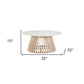 32" White and Natural Genuine Marble and Solid Wood Round Drum Coffee Table