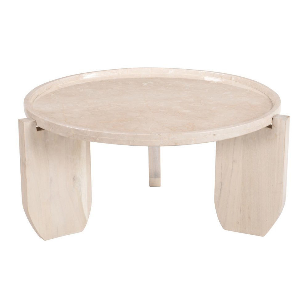 30" Natural Genuine Marble and Marble Round Coffee Table