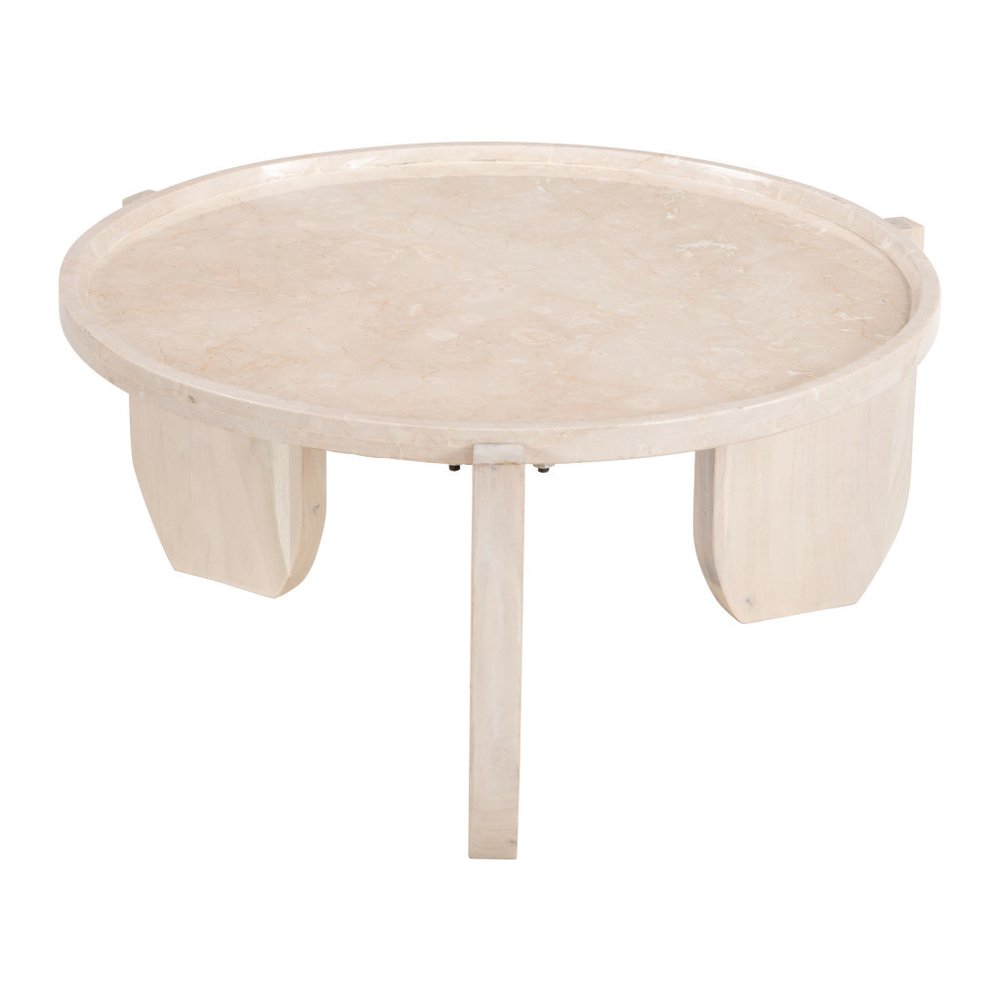 30" Natural Genuine Marble and Marble Round Coffee Table