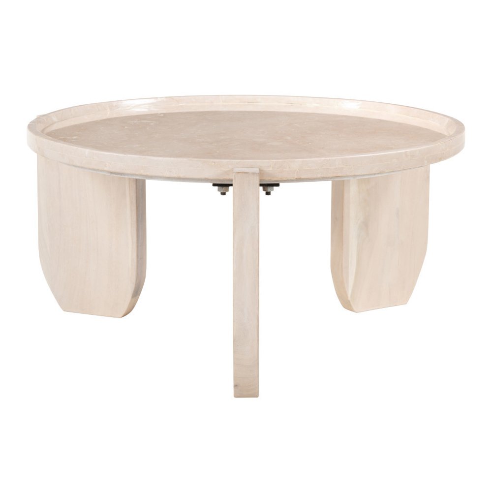 30" Natural Genuine Marble and Marble Round Coffee Table