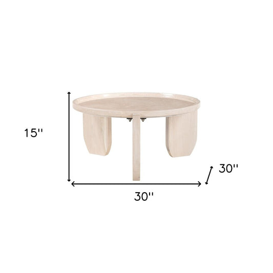 30" Natural Genuine Marble and Marble Round Coffee Table