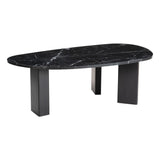 54" Black Genuine Marble and Wood Free Form Coffee Table
